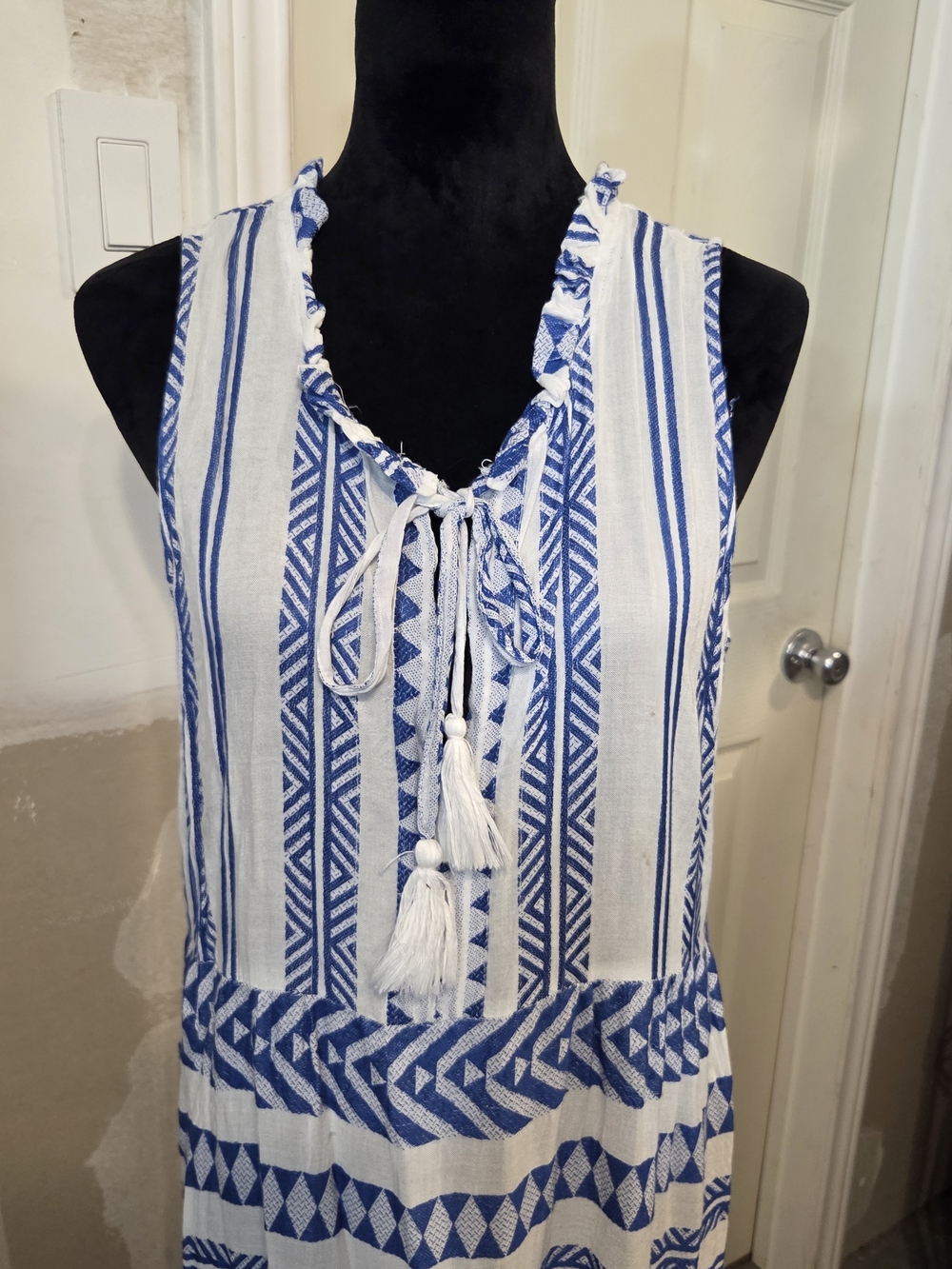 Goa Beachwear Japna Dress Maxi Striped White Blue Sleeveless V-Neck Beach Summer - Picture 9 of 14